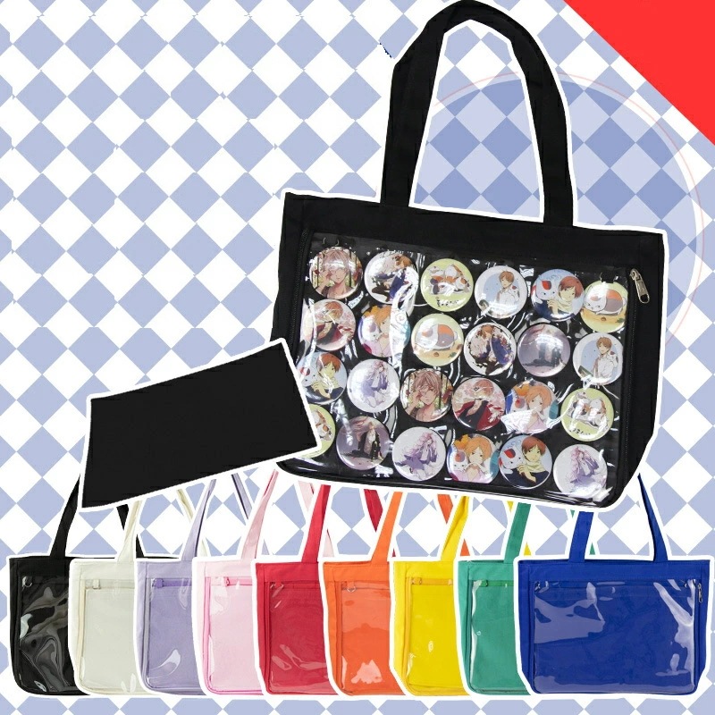 【即納】痛バッグ 痛バッグ トートバッグ 片面透明 ビニールバッグ 缶バッジ 遠足 イベント用 大容量 多色選べるかばんおしゃれ 可愛い お出掛け 推し活バッグバッジ入れ可能（バッグのみバッジは付属