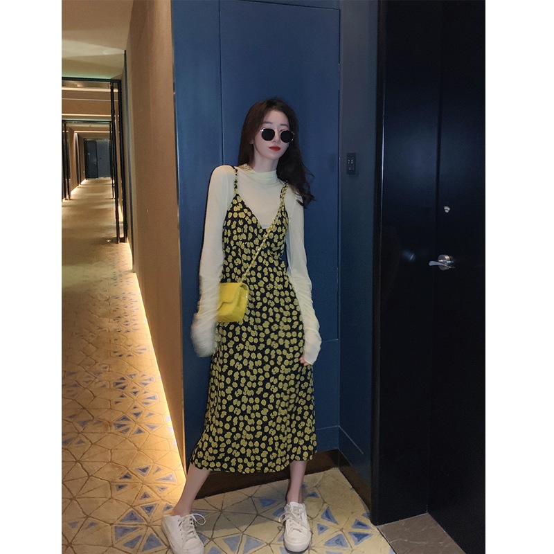 小さなデイジーシフォンフローラルサスペンダードレス女性年春の新しい韓国語版vネックサスペンダースカートワンピース ロング韓国ファッションロングワンピース韓国 プリント 柄ワンピ ランキング21 Www Quartzhotel Mx