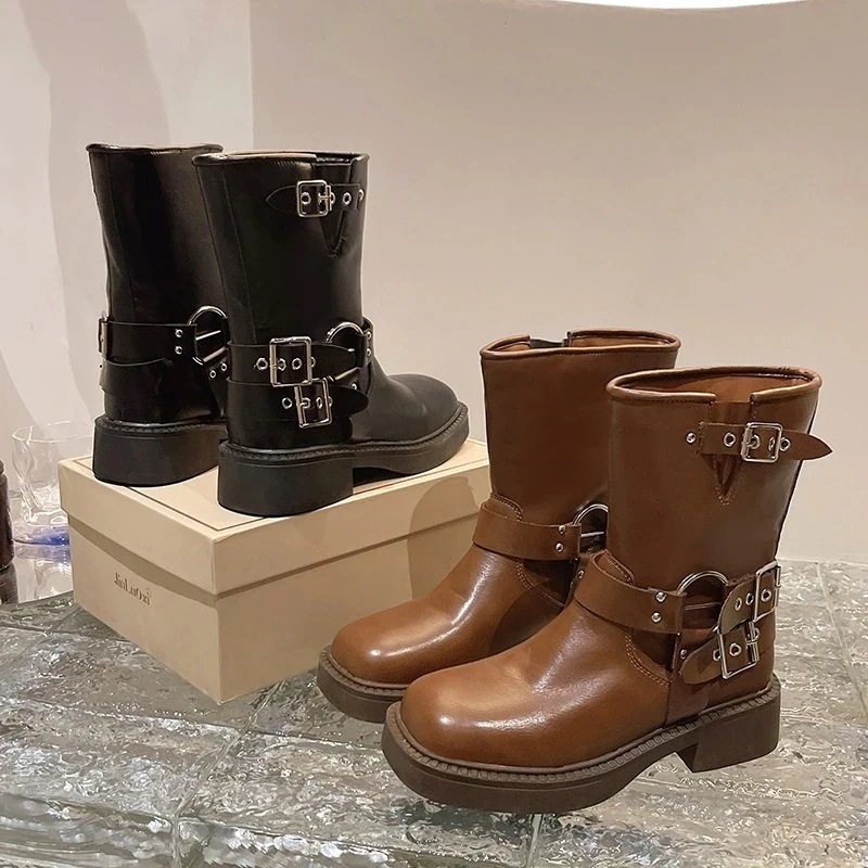 モカシン 厚底ショートブーツレディース2025年新作英伦風レトロマーチンブーツレディースチェルシーブーツ 厚底シューズ