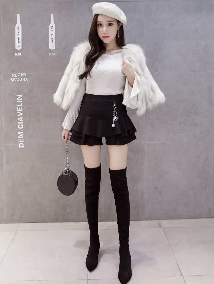 秋冬スカート女性スカート韓国スリムアンチウォークライトファッションアンダースカート スカート ミニスカート フレアスカート ミニ丈 ショート丈 Aライン シフォン ウエストマーク 切り替えデザイン