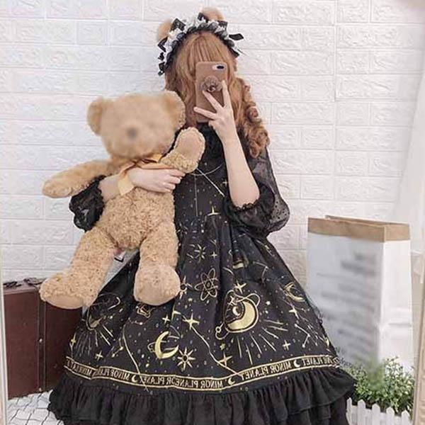 ロリータ ワンピース ゴスロリ Aライン Lolita リボン レディース コスチューム 衣装 かわいい フリル パーティ髪飾り