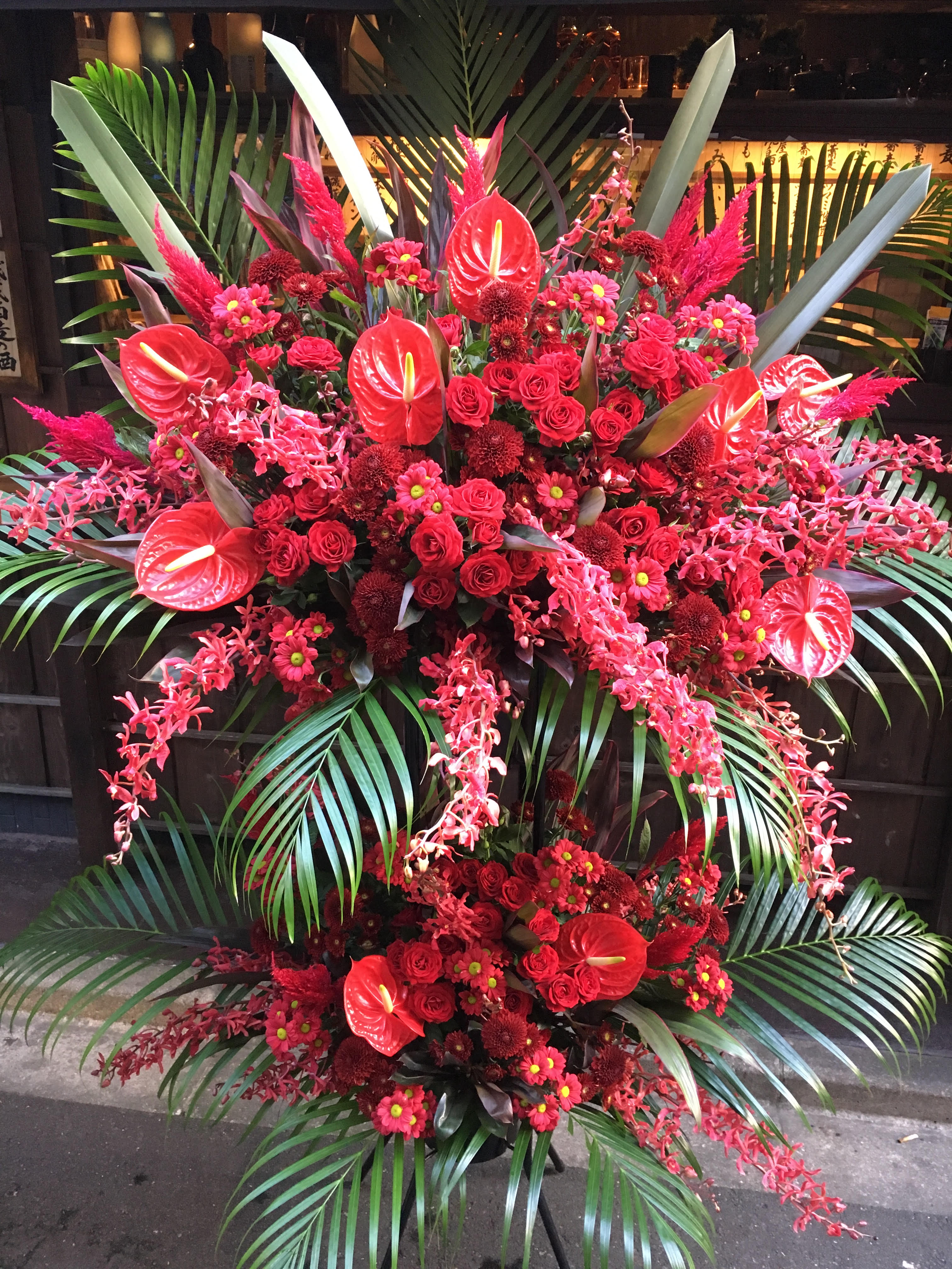 商品ID 5855 スタンド花　赤系　2段