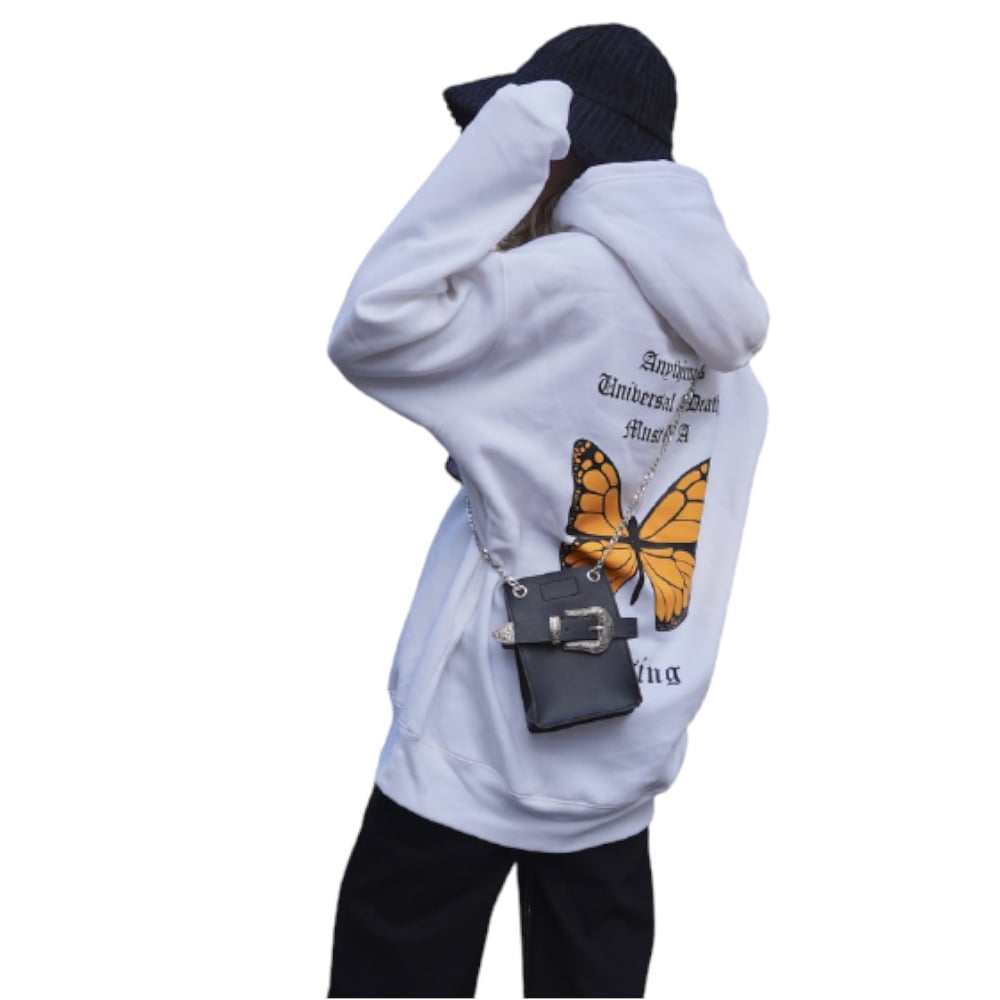 Back Slogan&Butterfly Big Sweat Hoodie (white) A,D,G レディース トップス