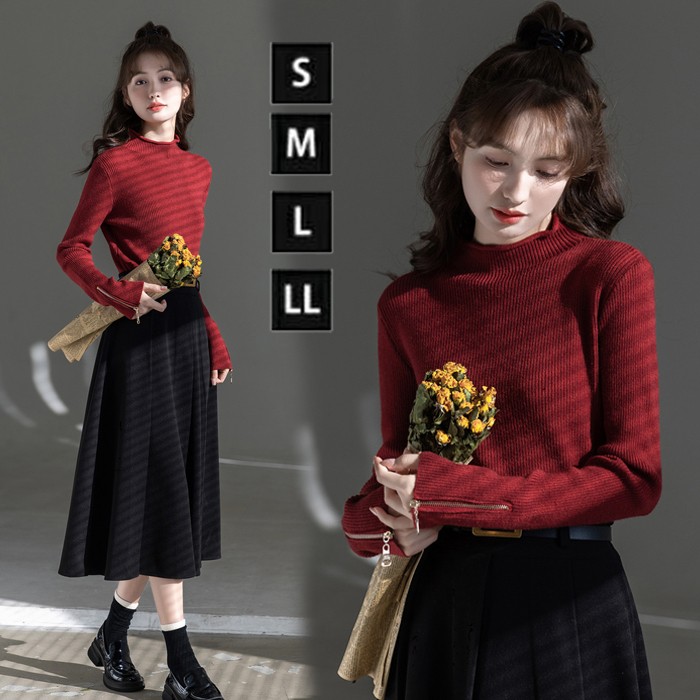 セーター レディース 秋冬 タートルネック ハイネック タートル ニット トップス ニットウェア 長袖 長そで きれいめ 秋 冬 可愛い かわいい オシャレ アウター ゆったり 防寒 通勤 大人 赤