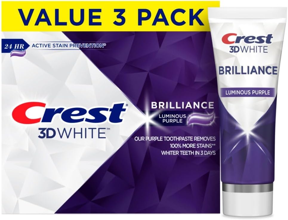 Crest 3D White Brilliance Luminous Purple Tearsホワイトニング歯磨き粉4.6オンスパック3個虫歯防止用フッ素歯磨き粉表面汚れ100%増加24時間ア