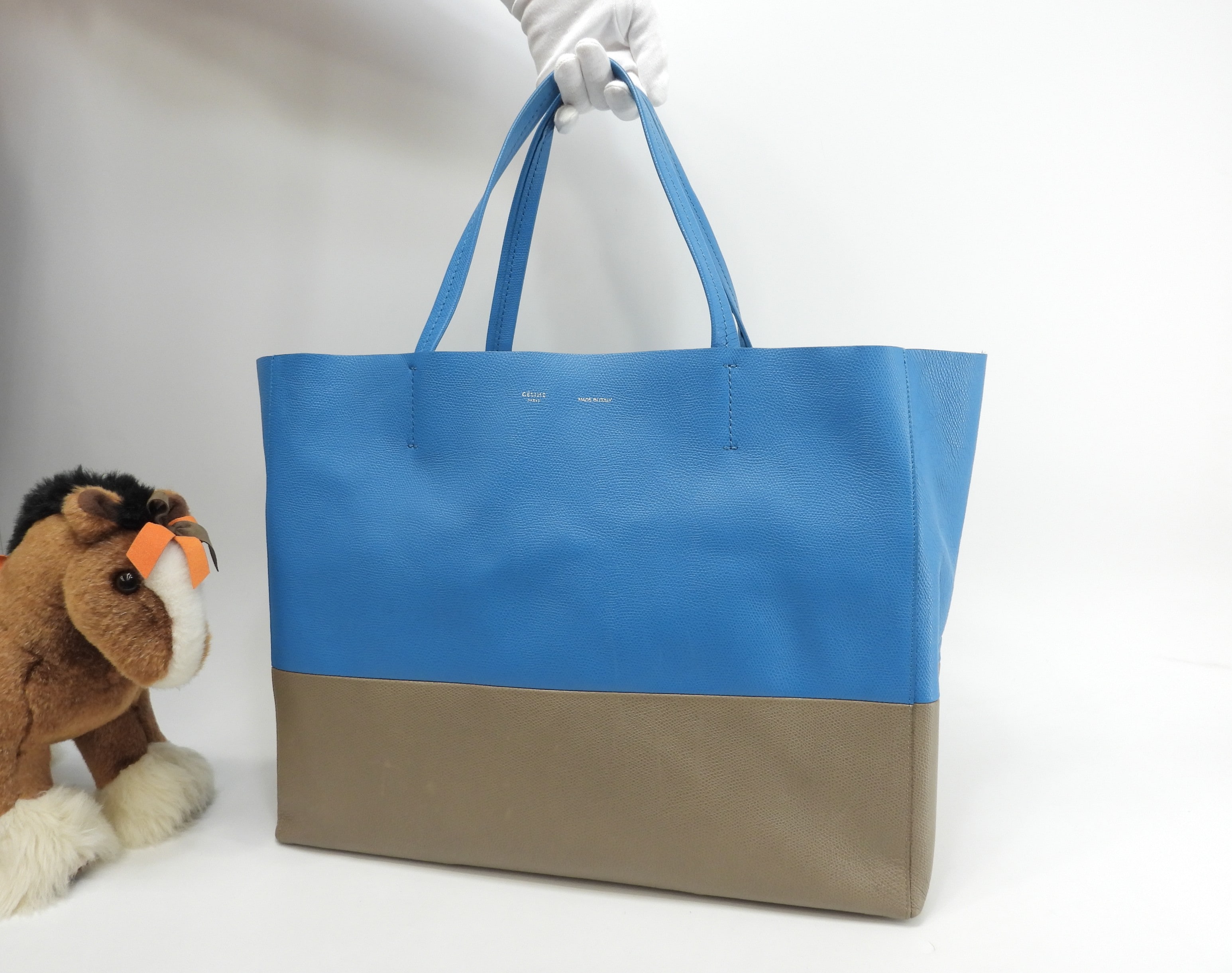 カバホリゾンタル 型押レザー 青灰 ショルダーバッグ トートバッグ@S-GA-4164