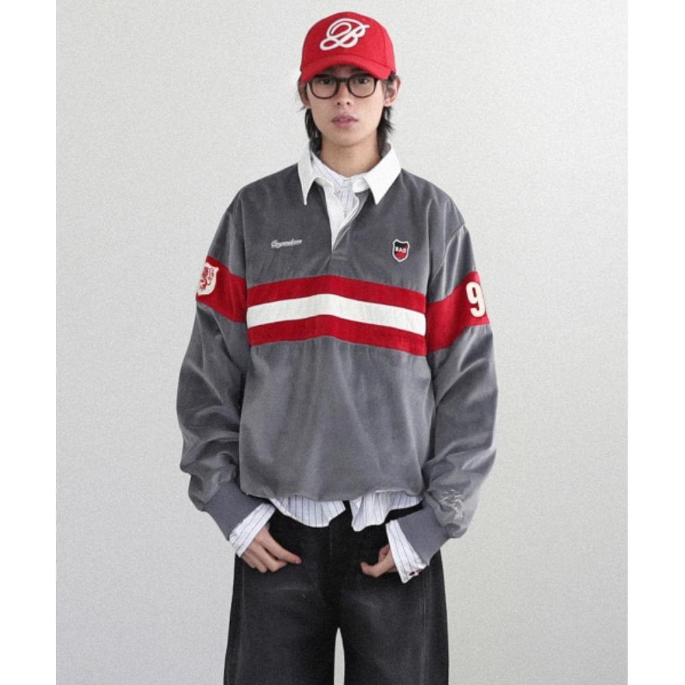 BADBLOOD Badblood Sports Velvet Rugby Shirt Grey w-sweat