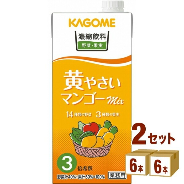 カゴメ 濃縮飲料 黄やさいマンゴーミックス（3倍濃縮）1000ml 2ケース (12本)
