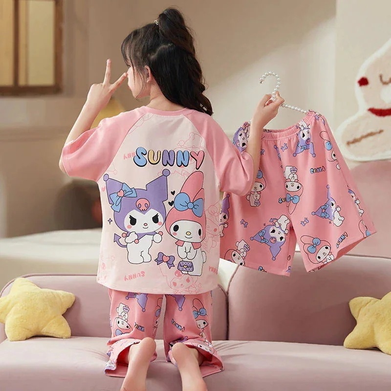 【極速出荷】女の子パジャマ子供綿半袖大童エアコン服ホーム服3点セット