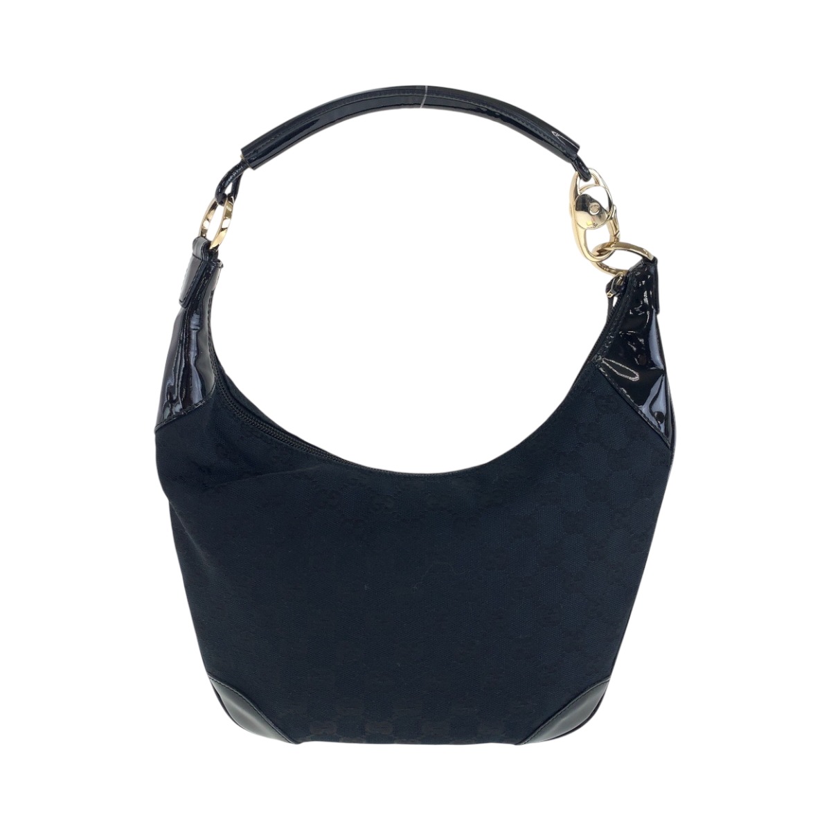 美品 ブラック 黒 ゴールド金具 GGキャンバス/エナメル 001 4158 ホーボー ワンショルダーバッグ 肩掛け レディース 500321