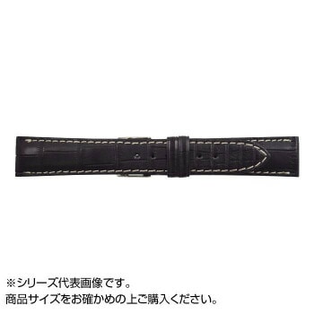 MIMOSA（ミモザ） 時計バンド クロコマット 20mm ブラック/ホワイトステッチ （美錠:銀） WRM-AW20