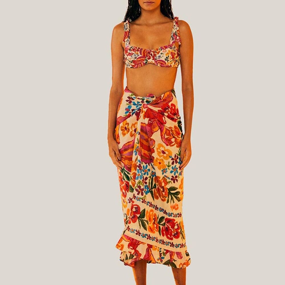 2ピースの女性用水着,スカート付き,ビーチウェア,レトロスタイル,エレガント,サーフウェア,夏用