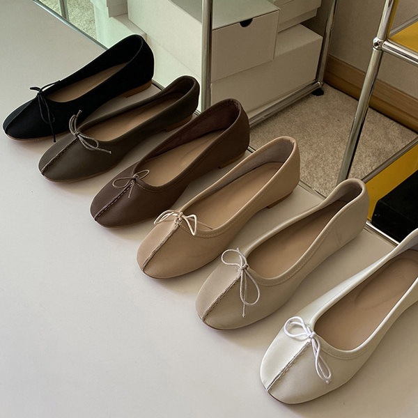 バレエシューズ パンプス りぼん リボン フラット 牛革