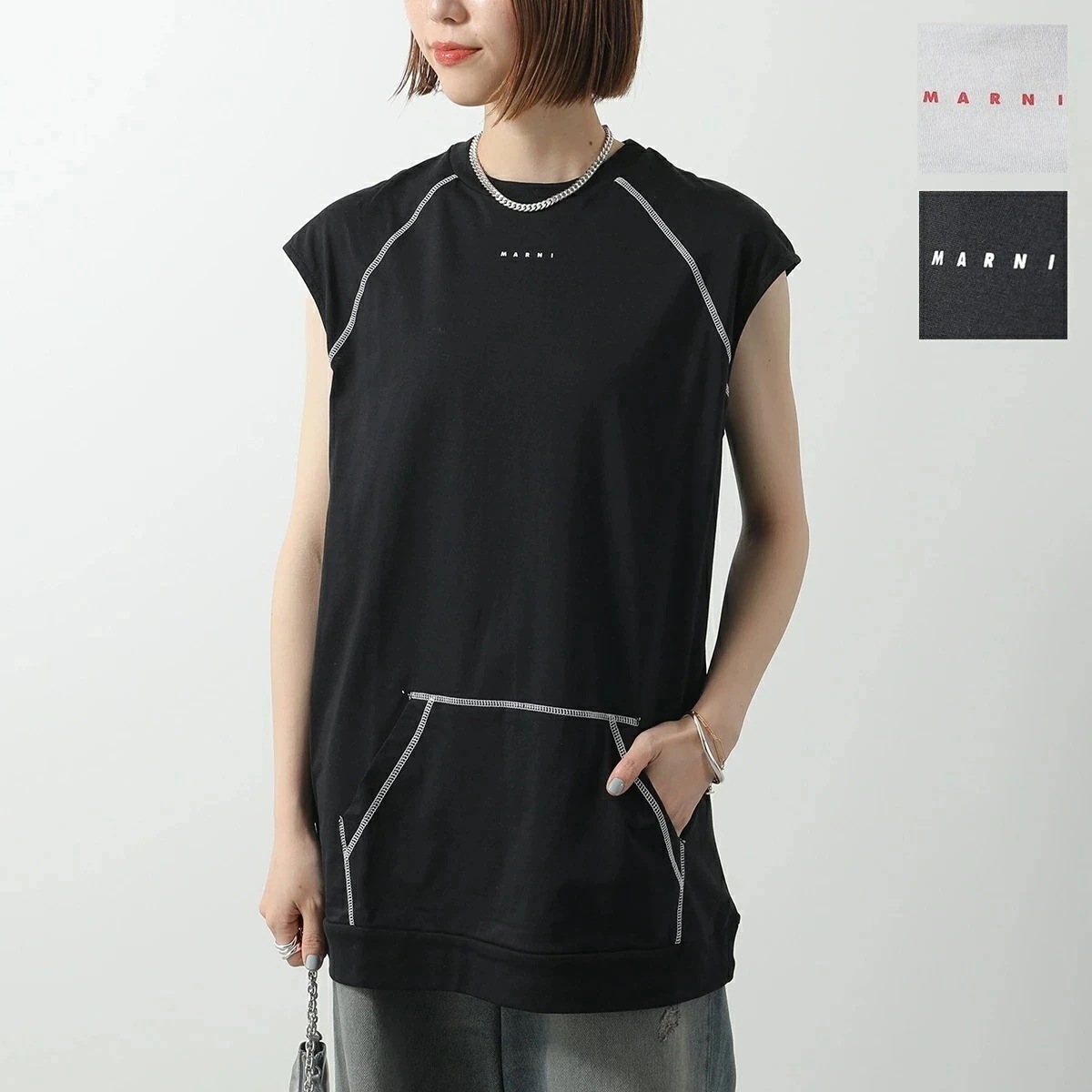 MARNI KIDS マルニ キッズ Tシャツ M01356 M00RF レディース ガールズ ノースリーブ チュニック ちびロゴ クルーネック ポケット付 カラー2色 【ts】