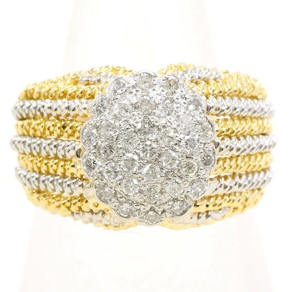 PT900 プラチナ K18YG リング 11号 ダイヤ 0.50 カード鑑別書 ジュエリー 中古