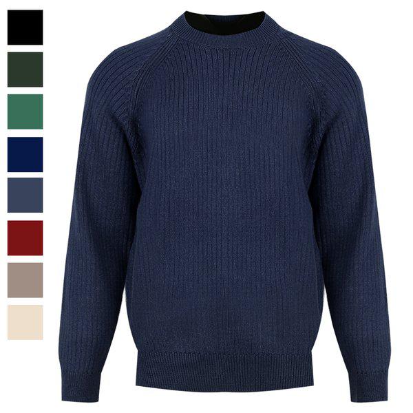 メンズ マドレーヌ ラグラン 長袖 ラウンド ニットTシャツ AT-KN-Q037-ネイビー