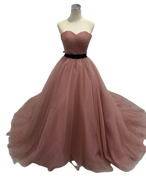 カラードレス ピンク ベアトップ サッシュベルト ソフトチュール 披露宴