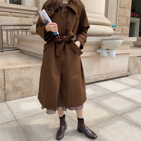 アウター ロングコート ベルト付き 大きめ襟 無地 ダンス 衣装 ヒップホップ レ