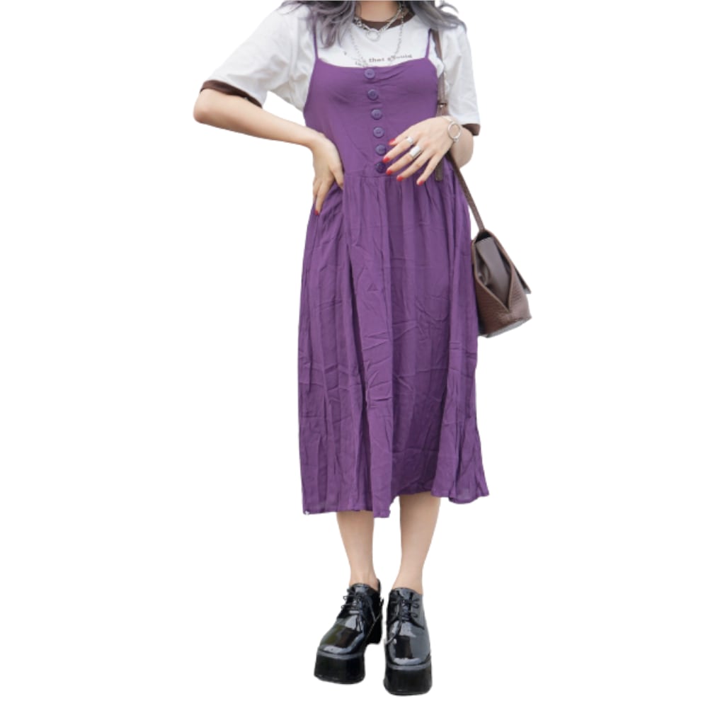 Button Design Cami-onepiece (purple) A,D,G レディース