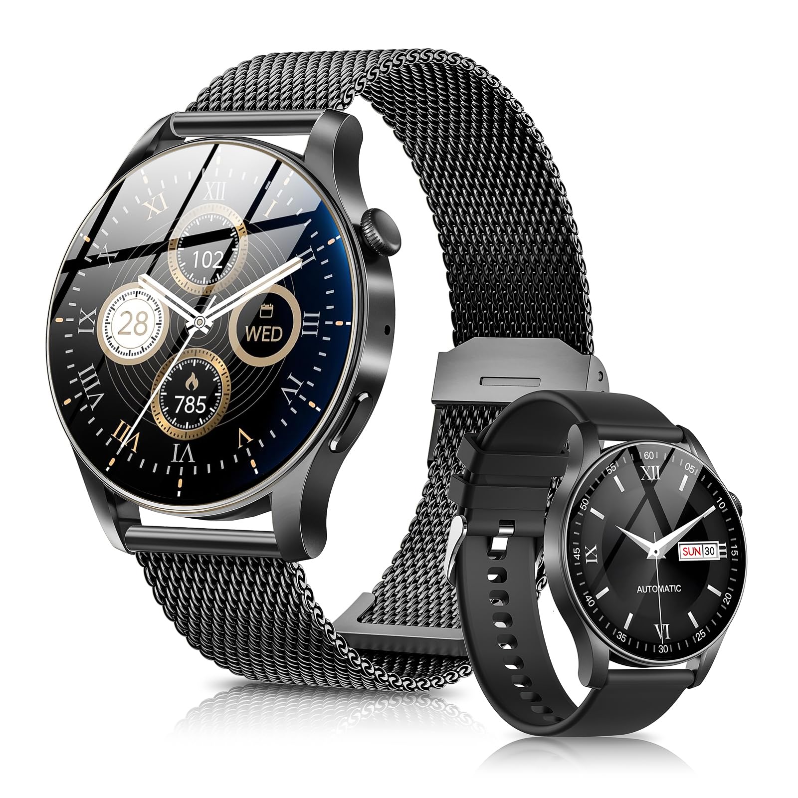 スマートウォッチ 2025新登場 丸型 1.43インチ AMOLED 高精細画面 2種バンド付き 通話機能付き LINE メッセージ通知 100＋運動モード 運動記録 歩数計 活動量計 日本語説明書