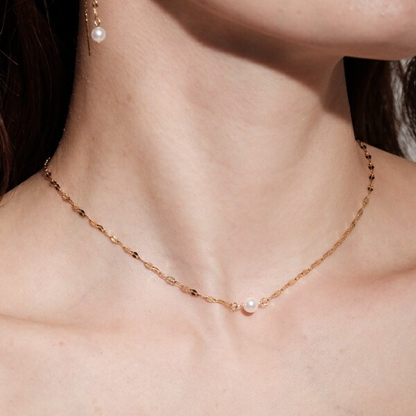 ネックレス あこや真珠 ペタルチェーン サージカルステンレス YG ゴールド 誕生石 6月 金アレ