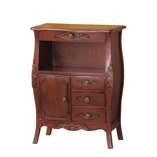 アンティーク調電話台/ファックス台 (幅60cm ブラウン) 木製/マホガニー 引き出し付き 『コモ』 猫足 (完成品)