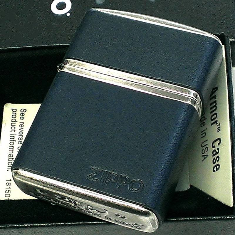 ZIPPO ライター アーマー クラシックレザー 牛革 ダークネイビー 革巻き ジッポ ロゴ おしゃれ 本革 重厚 銀メッキ かっこいい 皮 シルバー 渋い 高級 メンズ 紺 ギフト プレゼント