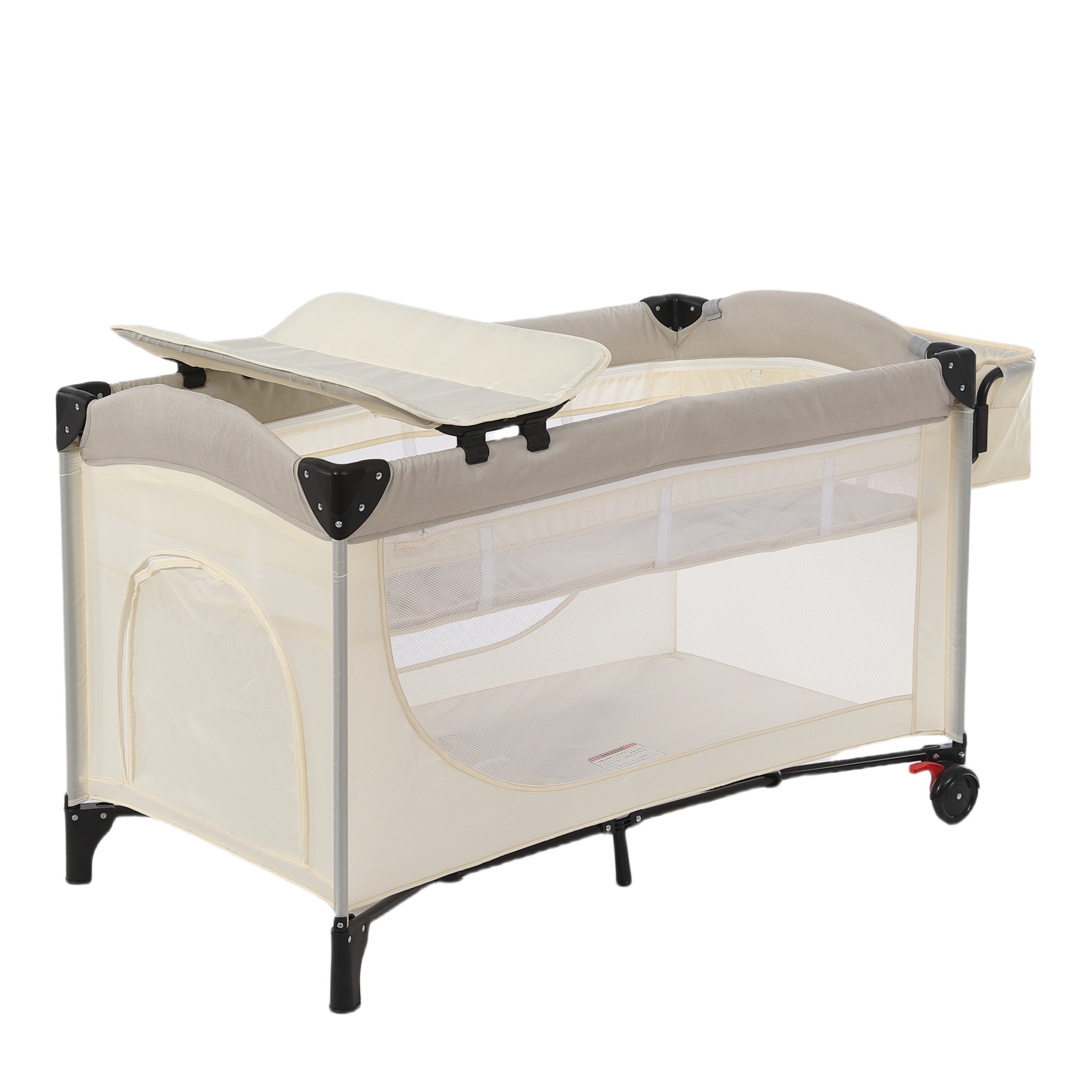 【安心保証】ベビーベッド 折りたたみ ベビーサークル おむつ替えテーブル付 お昼寝 収納 プレイヤード マットレス付 キャスター付き 多機能 軽量 出産祝い
