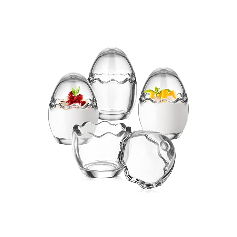 NUOLUX プリンカップ 耐熱ガラス プリン容器 プリン型 蓋付き 4個 ミニ ヨーグルトカップ 卵殻型 カバー付き 透明 デザート お菓子 カップケーキホルダー 小物置き 結婚式 誕生日 パーティ