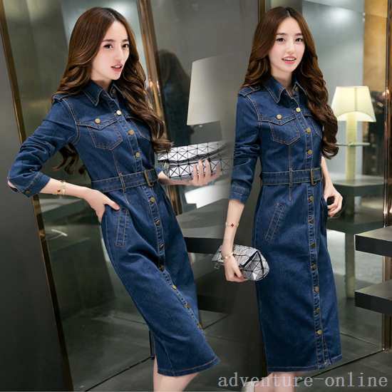 【2025新作入荷】デニム ワンピース タイトワンピ レディース 秋冬 デニム 膝丈ワンピース ベルト 長袖 大きめサイズ 秋 シャツワンピ カッコイイ 20代 30