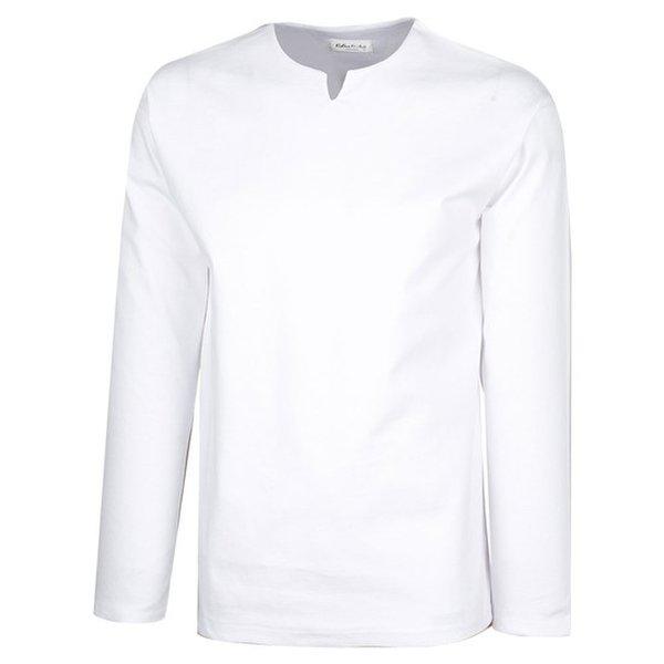 メンズソリッドブントVネックインナー長袖Tシャツ RB-TSA-Q008-ホワイト