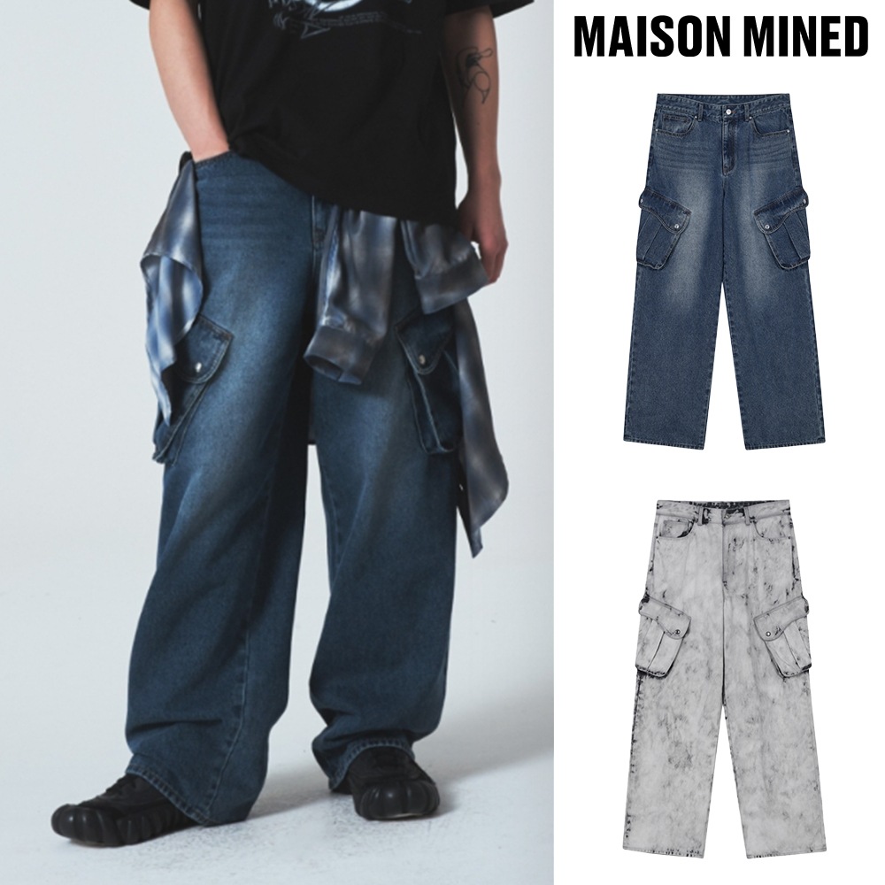 【MAISON MINED】 SLANT CARGO DENIM PANTS
