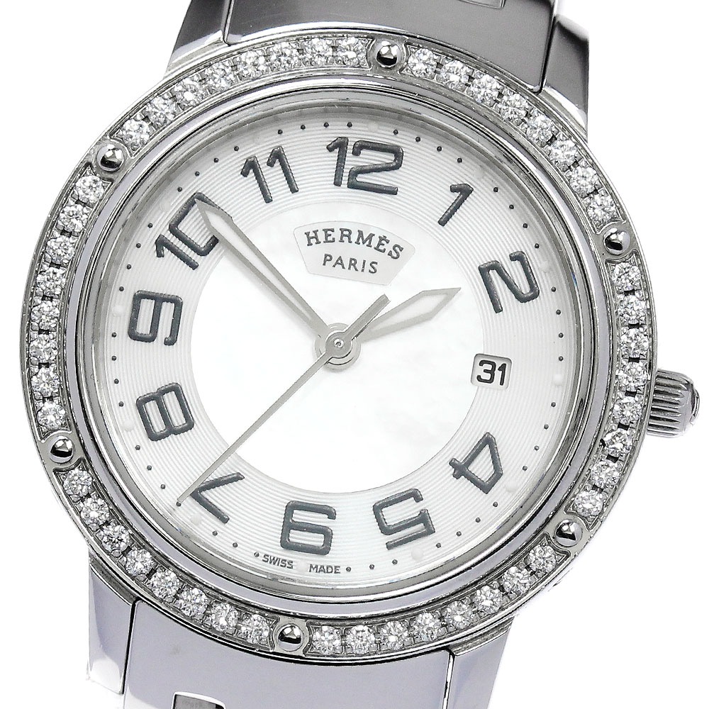 エルメス HERMES CP1.330 クリッパー ダイヤベゼル クォーツ レディース 箱・保証書付き_862501【中古】