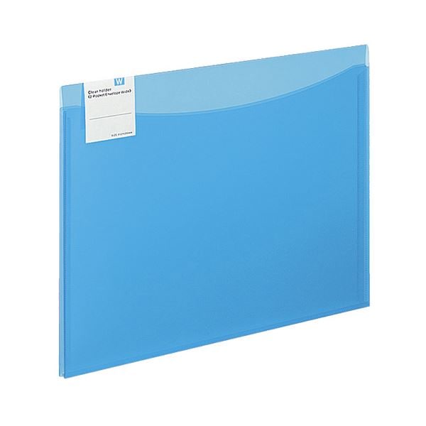 （まとめ）コクヨ クリヤーホルダー（2ポケットエンベロープワイド）A4 マチ付 ライトブルー フ-5771LB 1セット（5枚）(×10セット)