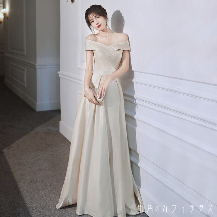 【大好評！最安値挑戦!】レディース ドレス パーティードレス ワンピース オフショルダー ロング丈 マキシ丈 AラインF584