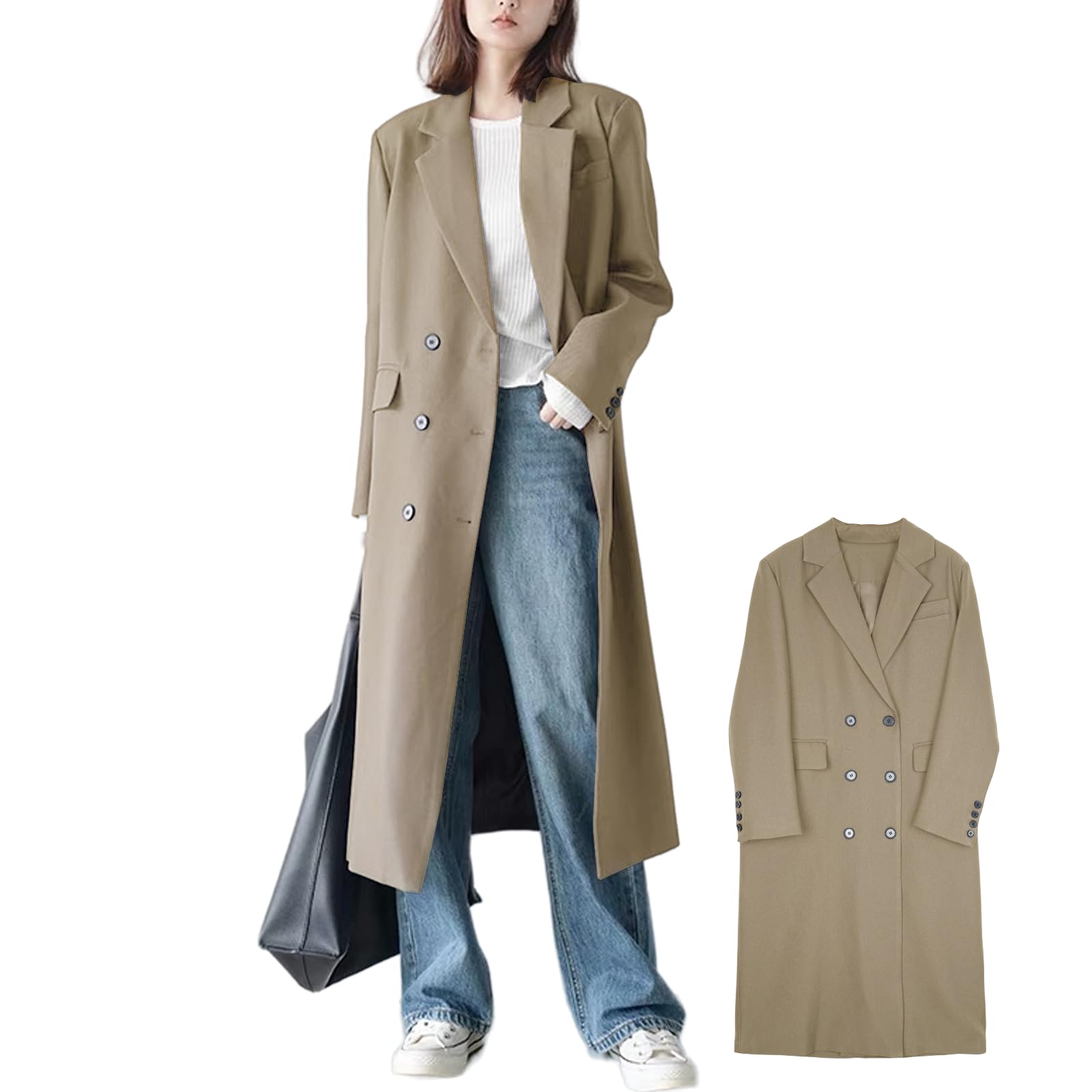 トレンチコート レディース ブレザー レディース コート ロング丈 长袖 ロングアウター 無地 ゆったり 落ち感 重ね着 カジュアル 4色展開 ファッション春秋 M-XL