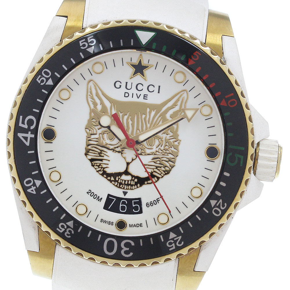 グッチ GUCCI 136.3/YA136322 ダイブ デイト ミスティックキャット クォーツ メンズ _942705【中古】