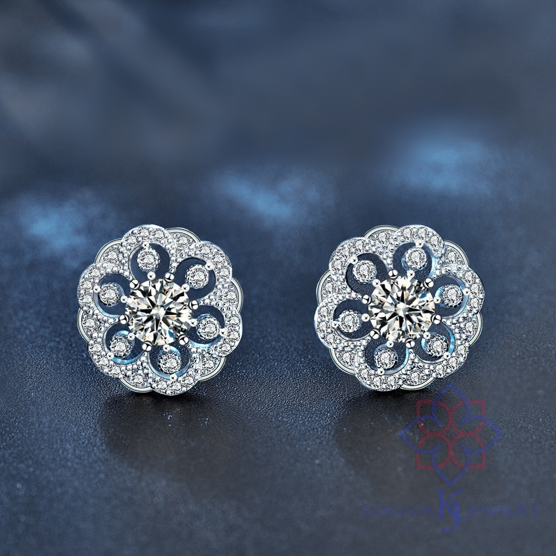 花ピアス モアサナイトピアス フラワー 0.5ct レディース シルバー925 ジュエリー 耳飾り アクセサリー 大人可愛い キラキラ プレゼント ギフト 結婚式 金属アレルギー ラウンドピアス