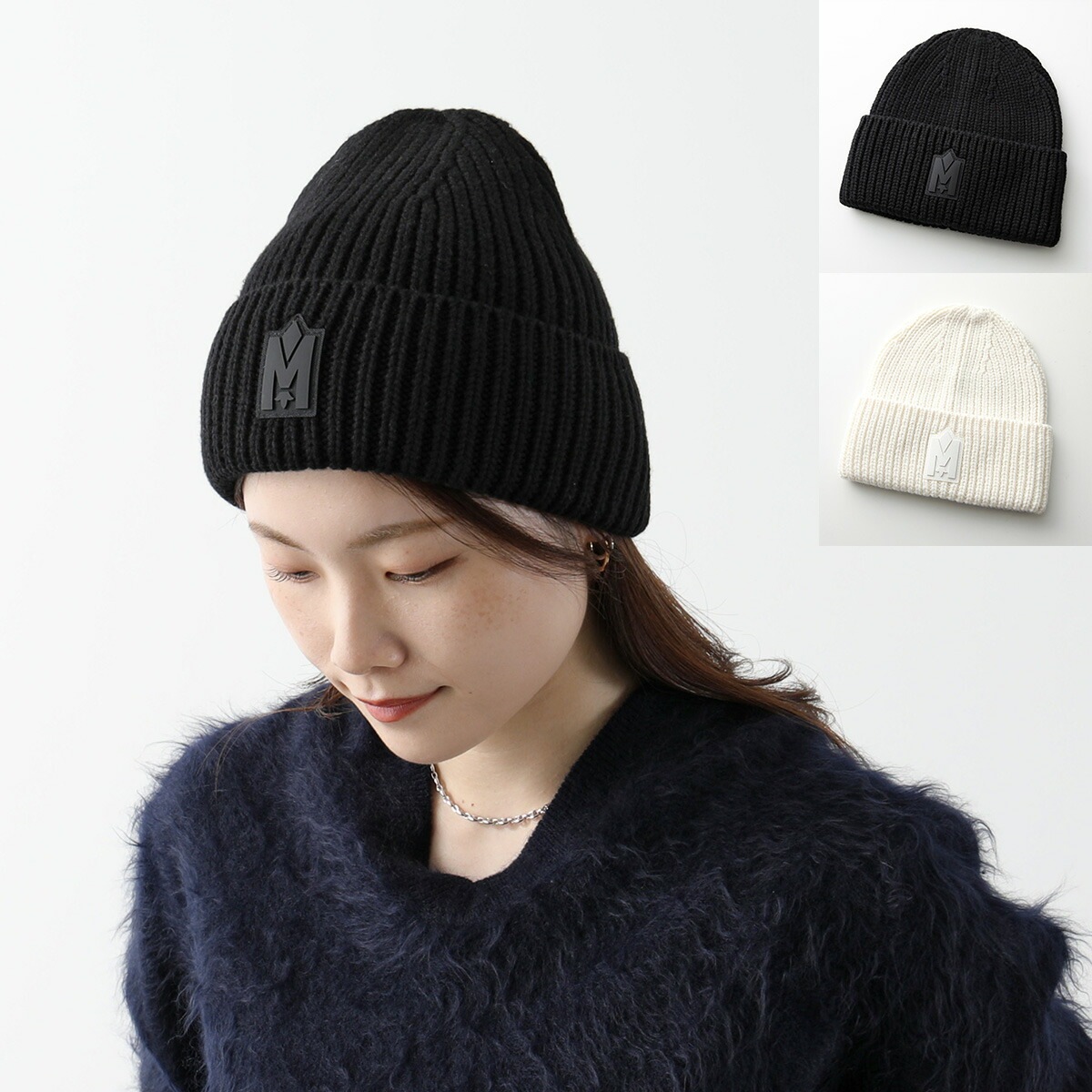 MACKAGE マッカージュ ニット帽 JUDE-MZ レディース ビーニー ウールブレンド ロゴパッチ ニットキャップ リブ 帽子 カラー2色