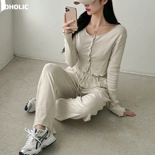 [メガ割りSALE]メロウクロップドカーディガン&ドロストスウェットパンツSET・p684658 4,683円