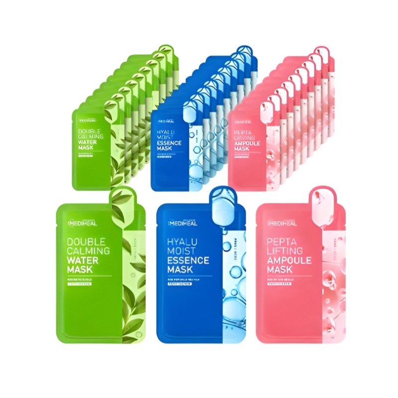 ダブルカーミングウォーターマスク +ヒアルルモイストエッセンスマスク +ペプタリフティングアンプルマスク3種セット（30枚入）敏感肌ケア 保湿 弾力 ヒアルロン酸 韓国シートマスク