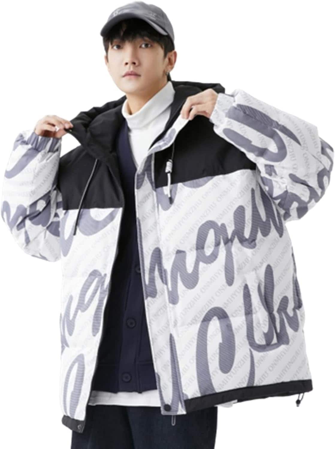 ダウンジャケット メンズ ダウンコート ショート丈 アメリカン おしゃれ 英字柄 パッチワーク カップル 85%ダウン 暖か 厚手 保温防寒 冬服 フード付き 保温コート カジュアル オーバ 18,065円