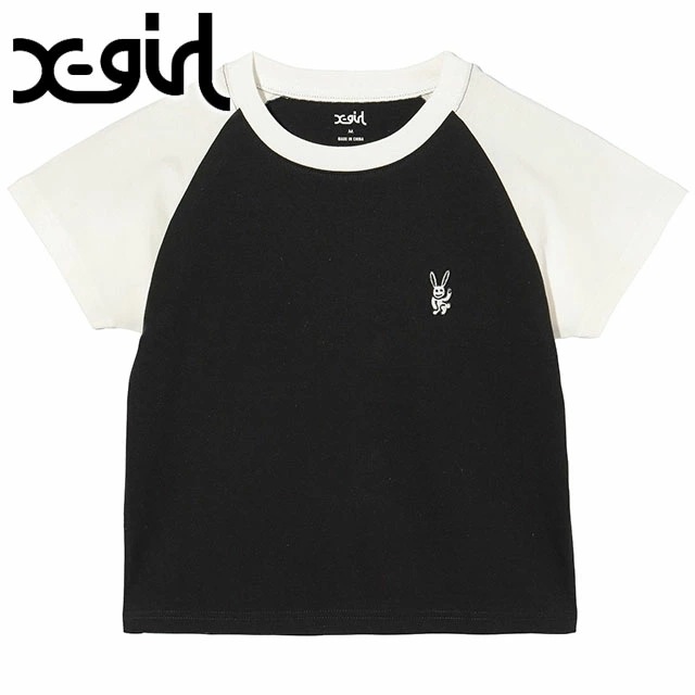 メール便 エンブロイダード バニー ラグランスリーブ ベイビーTシャツ [105243011001] レディース 半袖 ショート丈 30周年記念 BLACK