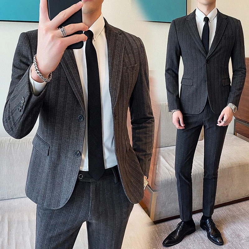 スーツ メンズ 2ピーススーツ おしゃれ スーツセットアップ ビジネススーツ リム ボーダー柄 カジュアルスーツ フォーマルスーツ 洗える 紳士服 面接 通勤