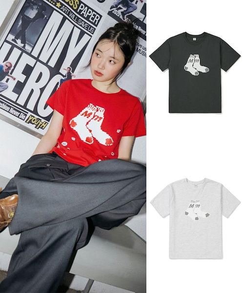 男女兼用★[MMLG] PAPER HF-T 韓国正規品 Qoo10 MMLG PAPER HF-T プリント 半袖 ラ