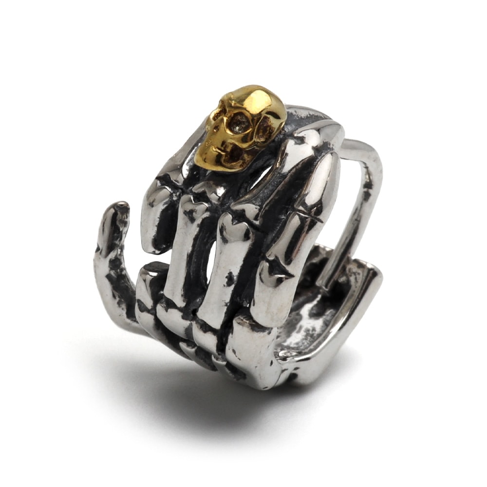 シルバー925 骸骨の手モチーフのフープピアス [es041]