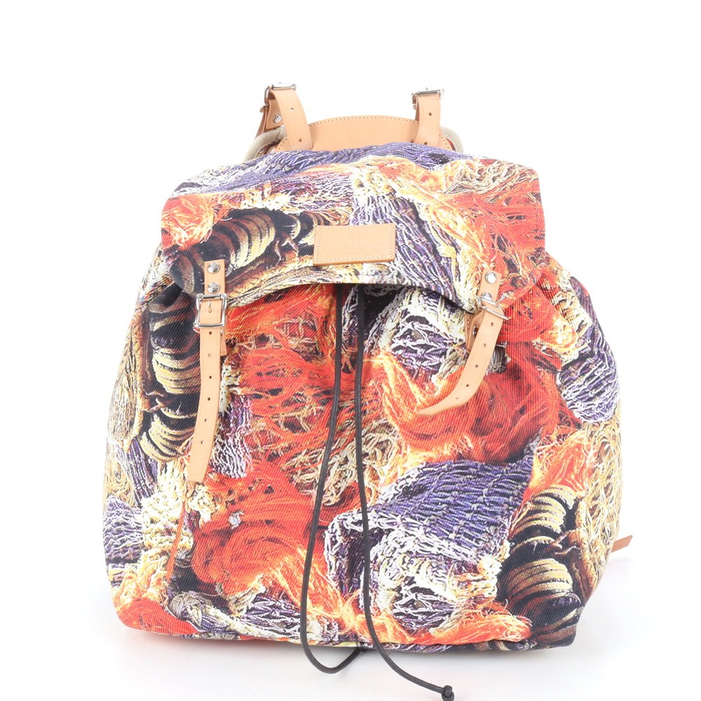 極美品 マルチカラー レザー×キャンバス リュックサック リュック バックパック ショルダー バッグ ビジネス メンズ ERE CP11-5 中古