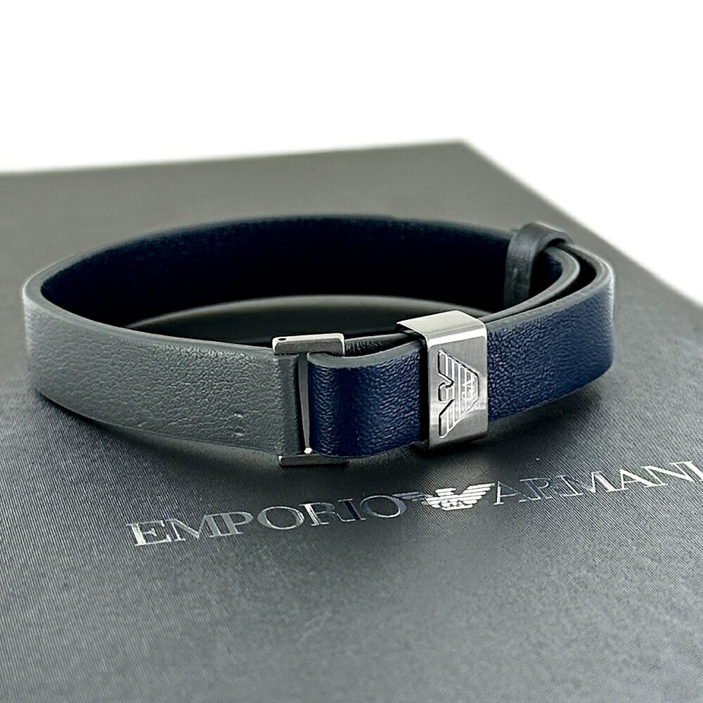 エンポリオアルマーニ レザーブレスレット 革 ブレスレット メンズ レディース シンプル ブルー グレー おしゃれ イーグル ロゴ ユニセックス アクセサリー 彼氏 彼女 夫 妻 記念日　結婚記念日 10,877円