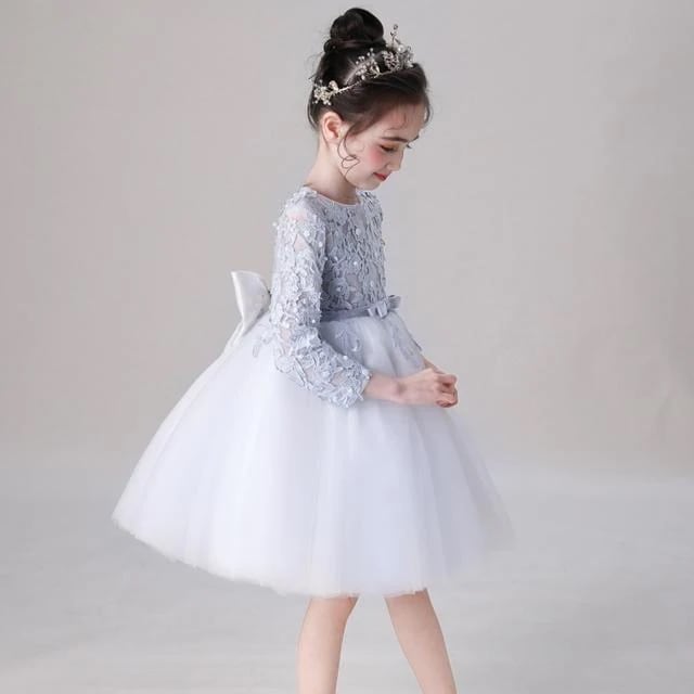 80-160 ドレス 膝丈 ミニ 長袖 フレア おしゃれ かわいい プリンセス キッズドレス ピアノ 発表会 女の子 子ども 誕生日 結婚式 フォーマル 子供服 ワンピース 袖あり 刺繍 リボ 可愛い