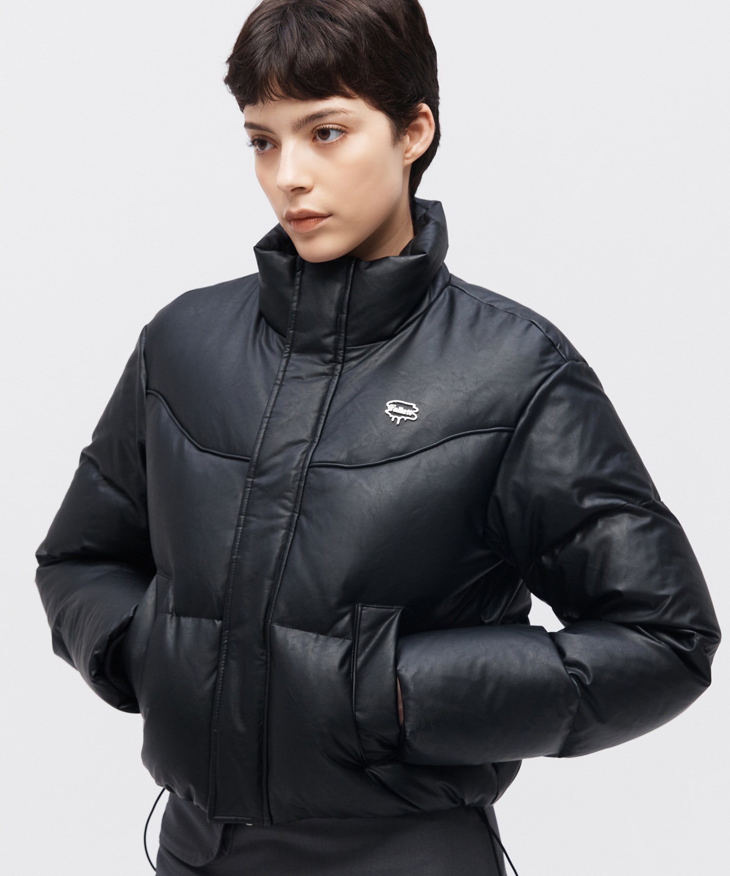 FALLETT レディースクロップダックダウンパファーブラック